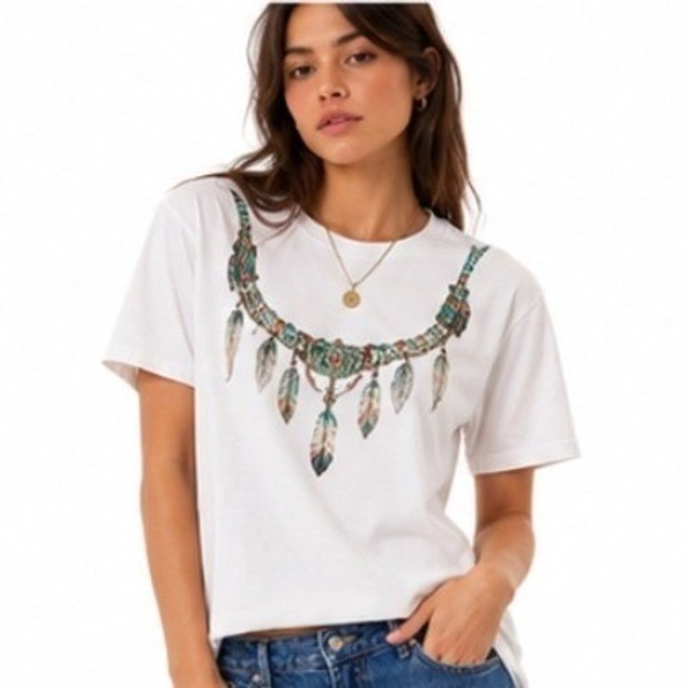 Vintage 90s Diamond Dust Tee Large Southwestern Feather Arrowhead USA Glitter